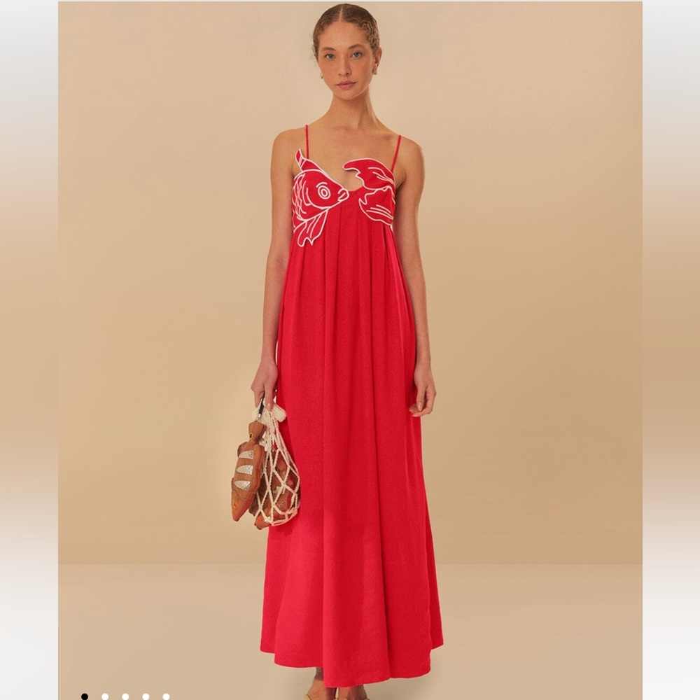 LIKE NEW Farm Rio Red Fish Top Maxi Dress